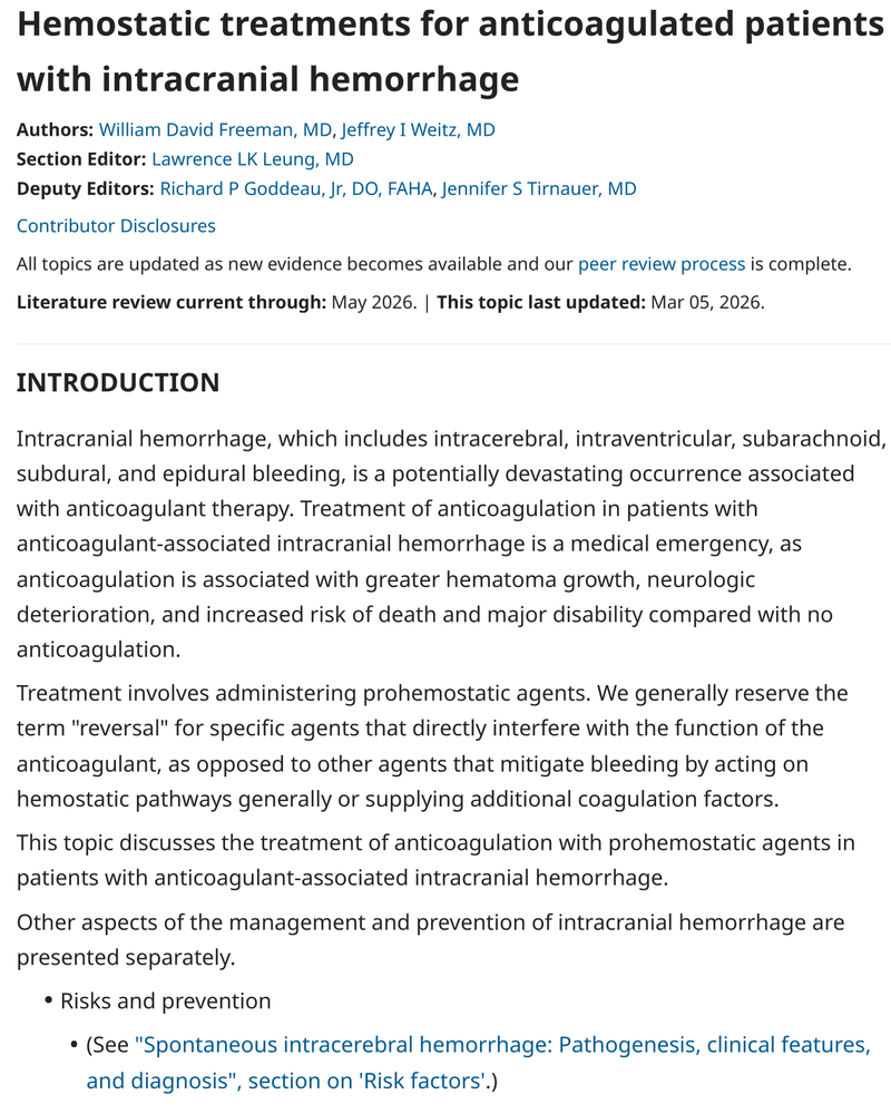HEMOSTATIC TREATMENTS FOR ANTICOAGULATED PATIENTS WITH INTRACRANIAL HEMORRHAGE cover