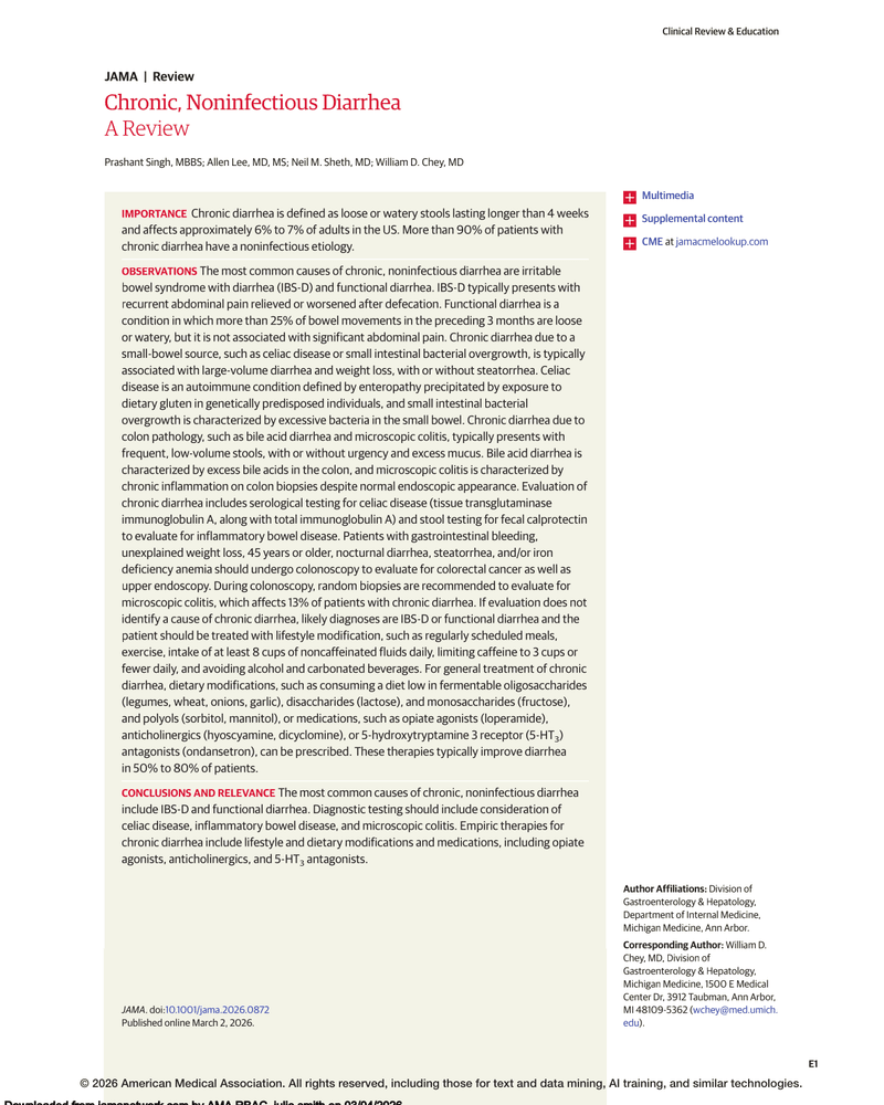 CHRONIC, NONINFECTIOUS DIARRHEA cover