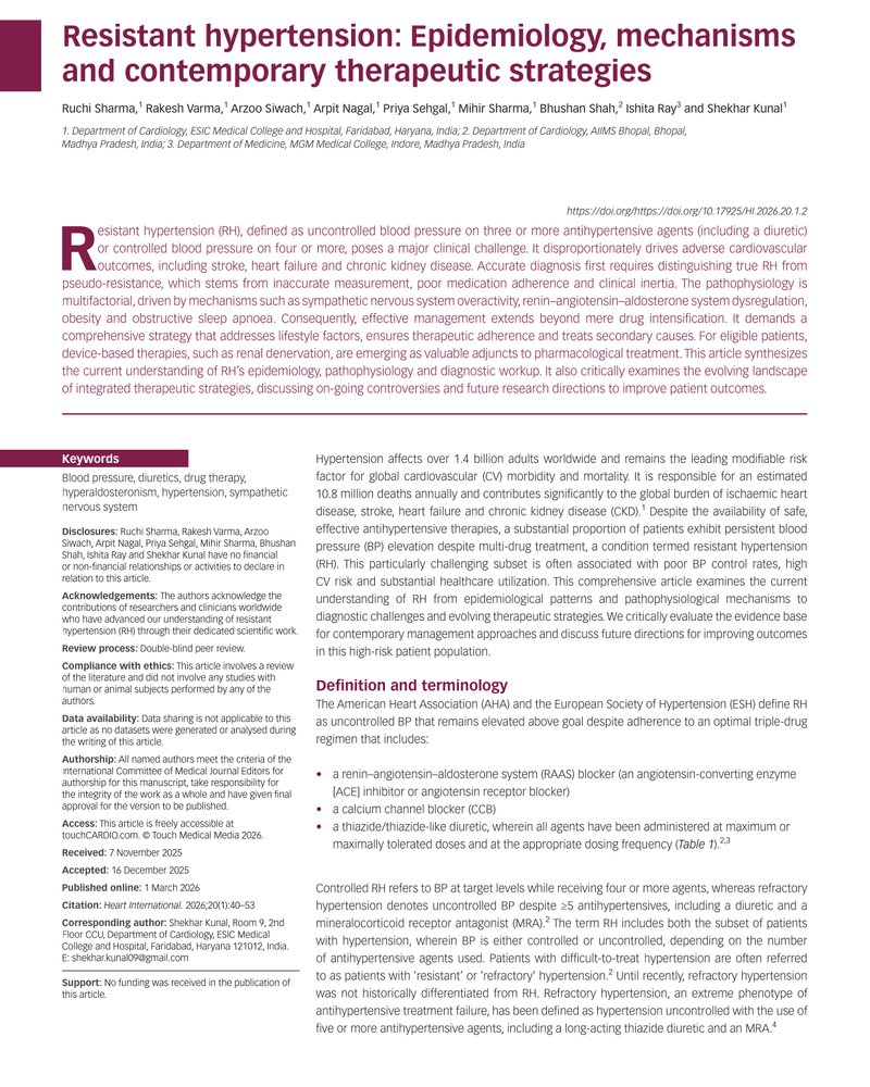 RESISTANT HYPERTENSION: EPIDEMIOLOGY, MECHANISMS AND CONTEMPORARY THERAPEUTIC STRATEGIES cover