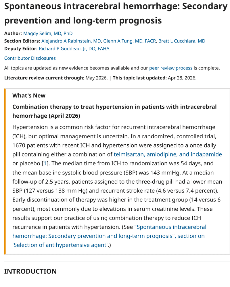 SPONTANEOUS INTRACEREBRAL HEMORRHAGE: SECONDARY PREVENTION AND LONG-TERM PROGNOSIS cover