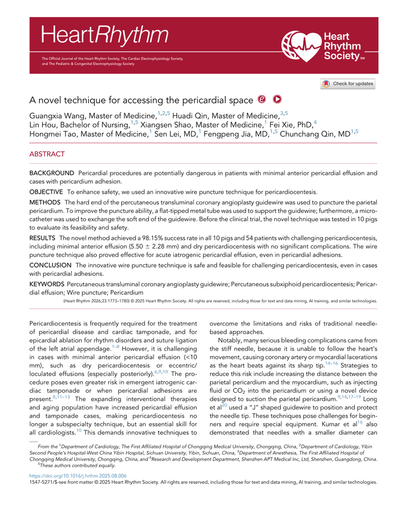 A NOVEL TECHNIQUE FOR ACCESSING THE PERICARDIAL SPACE cover