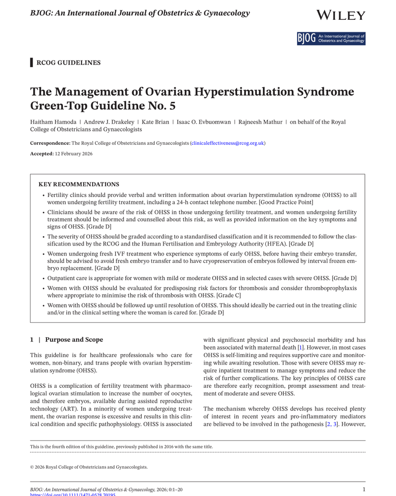 THE MANAGEMENT OF OVARIAN HYPERSTIMULATION SYNDROME GREEN-TOP GUIDELINE NO. 5 cover