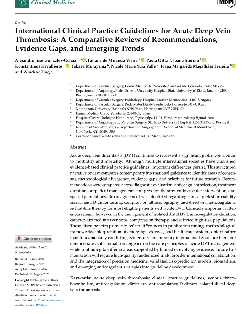 INTERNATIONAL CLINICAL PRACTICE GUIDELINES FOR ACUTE DEEP VEIN THROMBOSIS: A COMPARATIVE REVIEW OF RECOMMENDATIONS, EVIDENCE GAPS, AND EMERGING TRENDS cover
