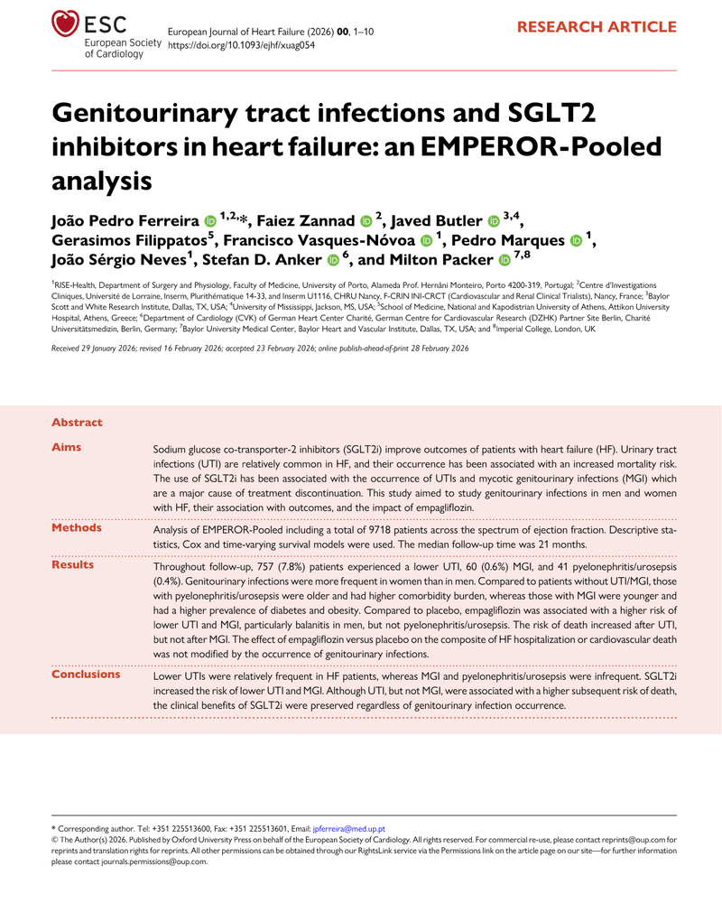 GENITOURINARY TRACT INFECTIONS AND SGLT2 INHIBITORS IN HEART FAILURE: AN EMPEROR-POOLED ANALYSIS cover