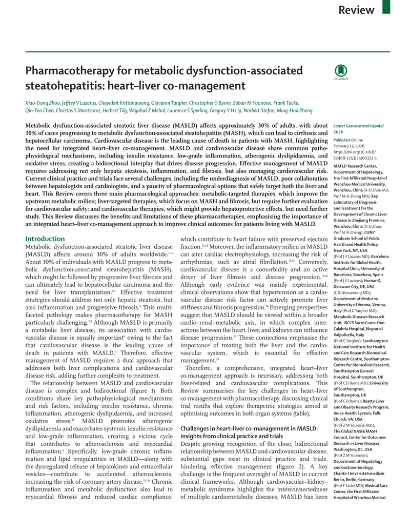 PHARMACOTHERAPY FOR METABOLIC DYSFUNCTION-ASSOCIATED STEATOHEPATITIS: HEART–LIVER CO-MANAGEMENT cover
