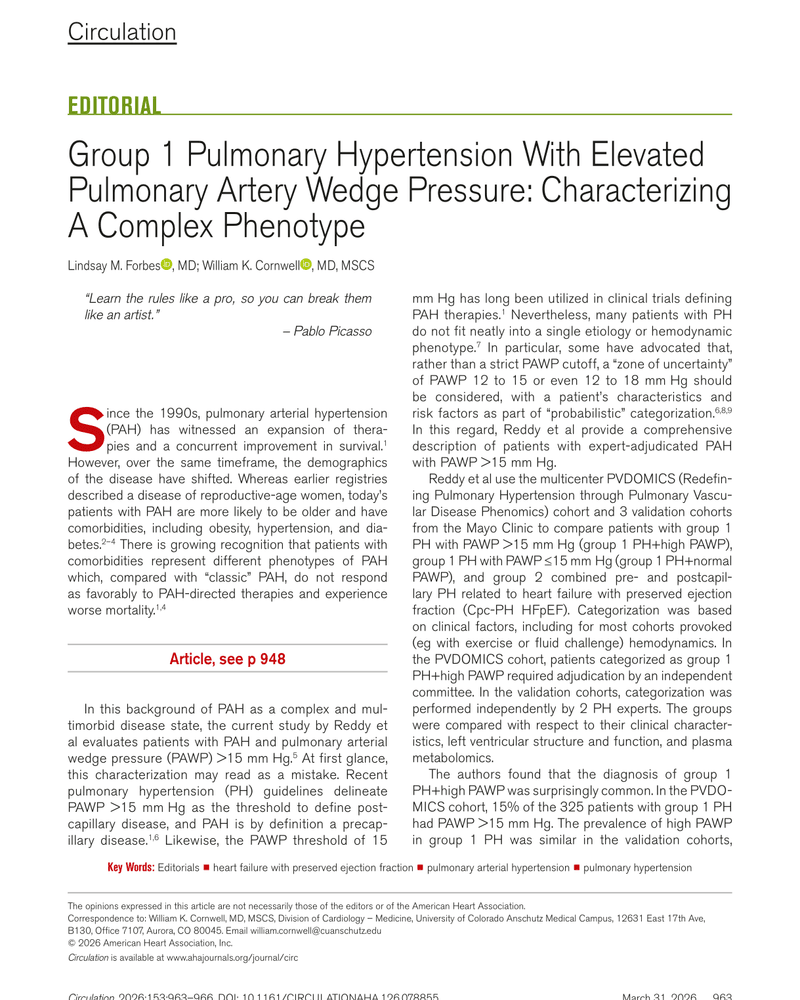 GROUP 1 PULMONARY HYPERTENSION WITH ELEVATED PULMONARY ARTERY WEDGE PRESSURE: CHARACTERIZING A COMPLEX PHENOTYPE cover