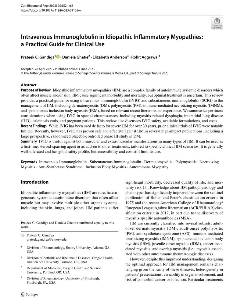 INTRAVENOUS IMMUNOGLOBULIN IN IDIOPATHIC INFLAMMATORY MYOPATHIES: A PRACTICAL GUIDE FOR CLINICAL USE cover