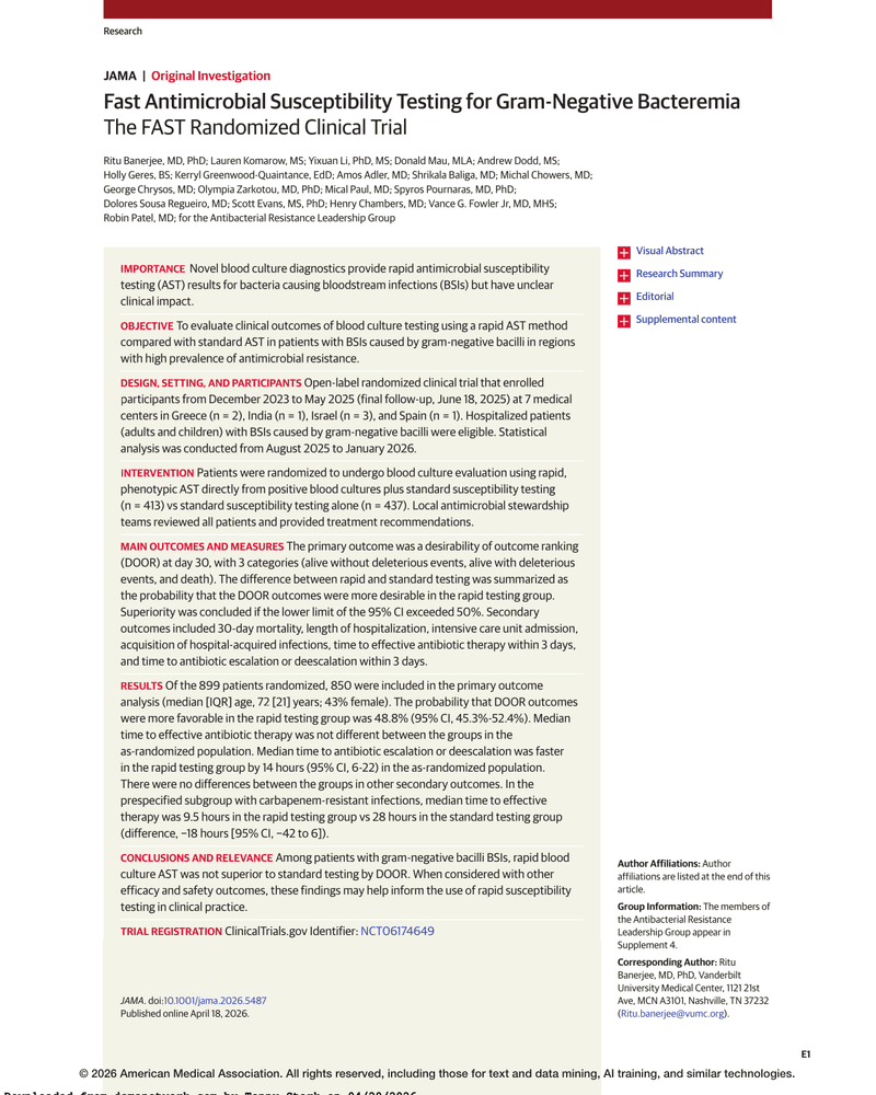 FAST ANTIMICROBIAL SUSCEPTIBILITY TESTING FOR GRAM-NEGATIVE BACTEREMIA cover