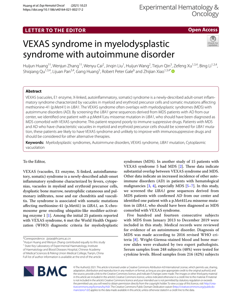 VEXAS SYNDROME IN MYELODYSPLASTIC SYNDROME WITH AUTOIMMUNE DISORDER cover