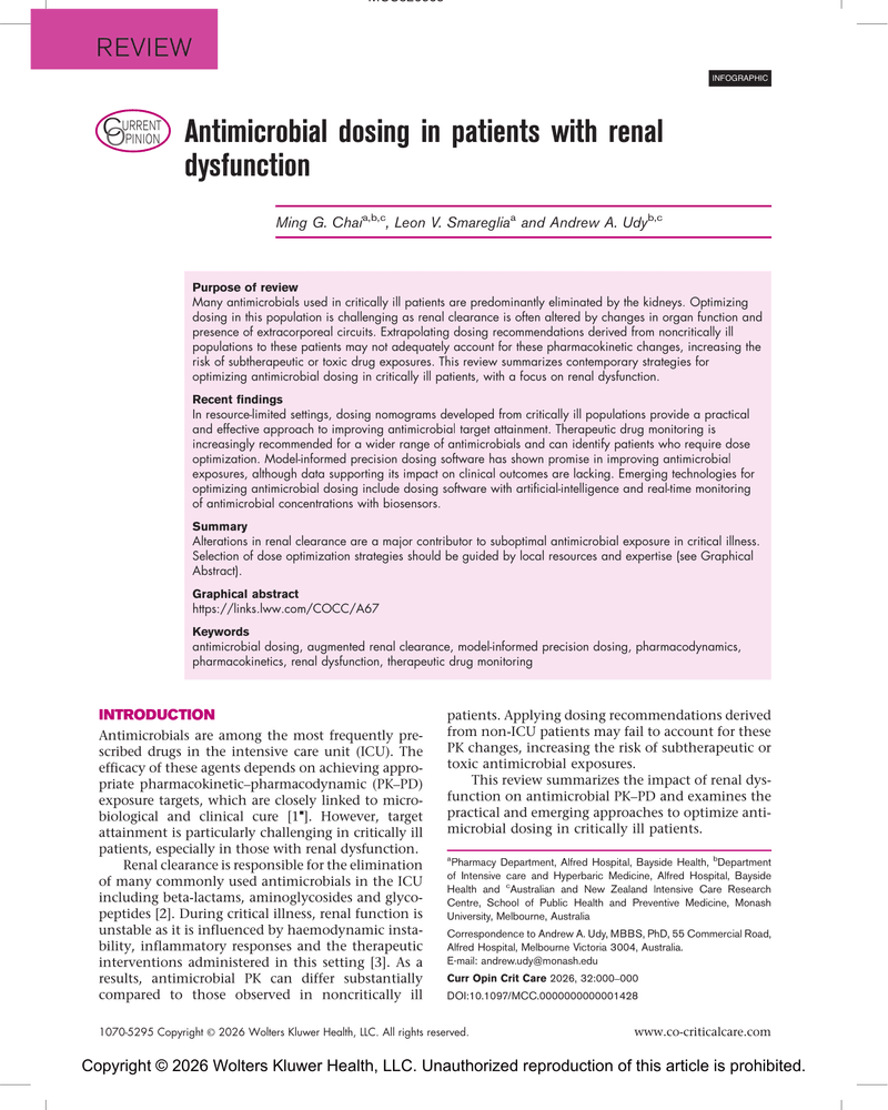 ANTIMICROBIAL DOSING IN PATIENTS WITH RENAL DYSFUNCTION cover
