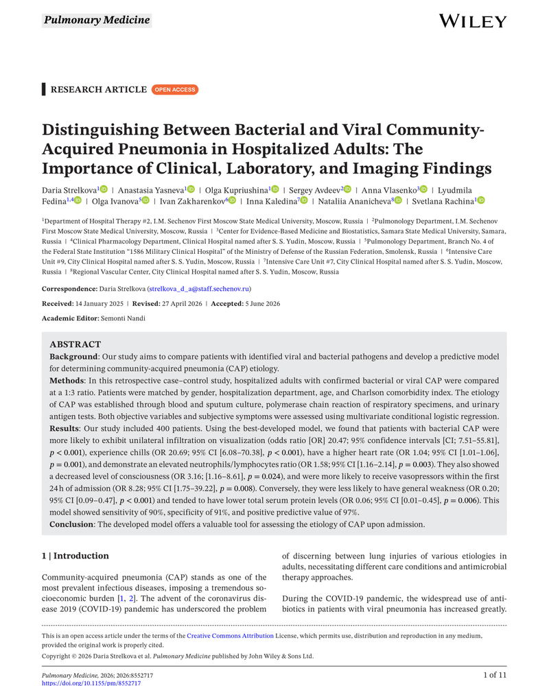Distinguishing Between Bacterial and Viral Community-Acquired Pneumonia in Hospitalized Adults: The Importance of Clinical, Laboratory, and Imaging Findings cover