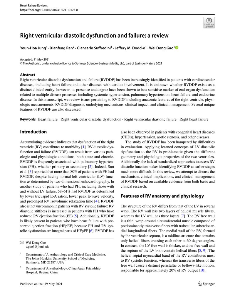 RIGHT VENTRICULAR DIASTOLIC DYSFUNCTION AND FAILURE: A REVIEW cover