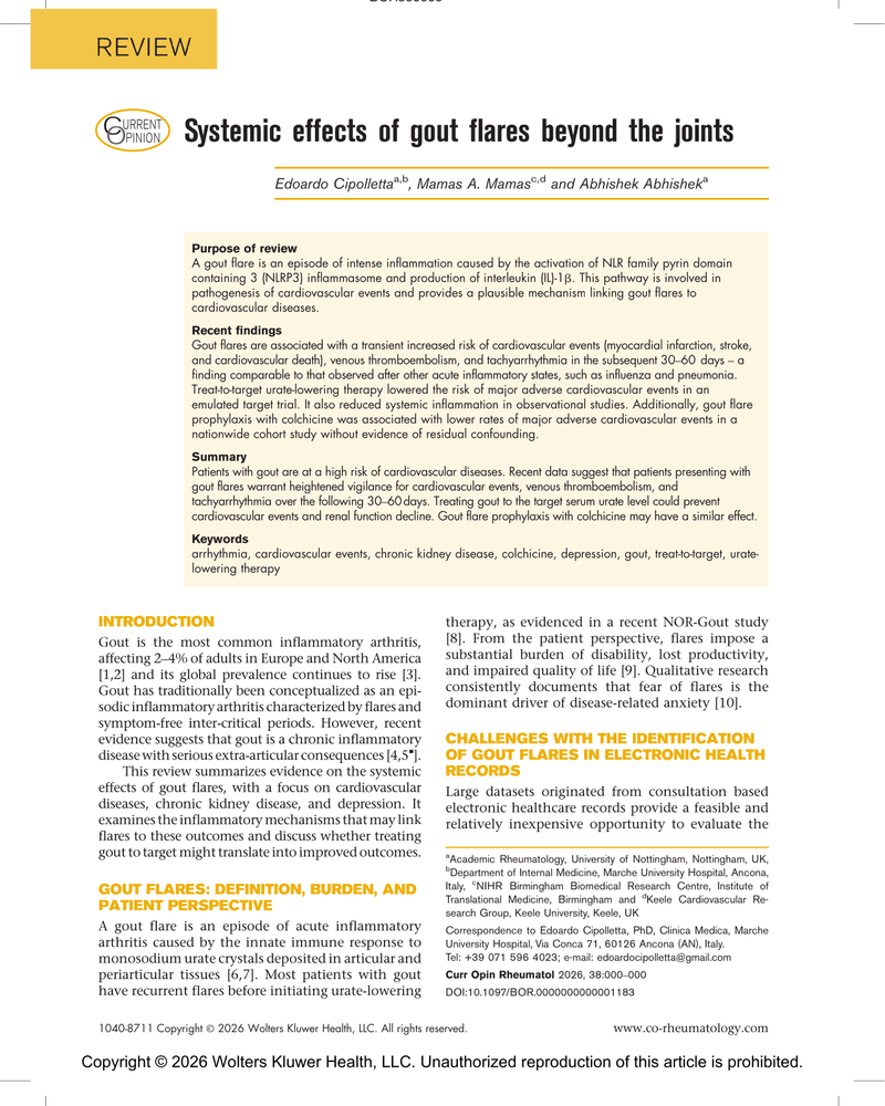 SYSTEMIC EFFECTS OF GOUT FLARES BEYOND THE JOINTS cover