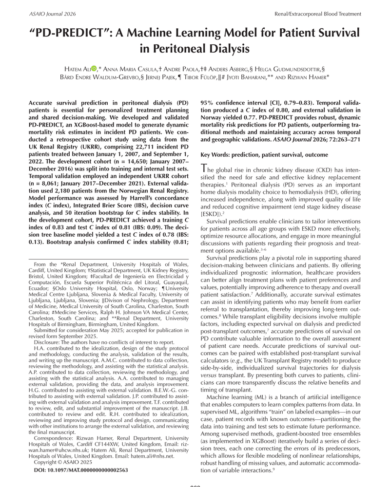 PD-PREDICT: A Machine Learning Model for Patient Survival in Peritoneal Dialysis cover