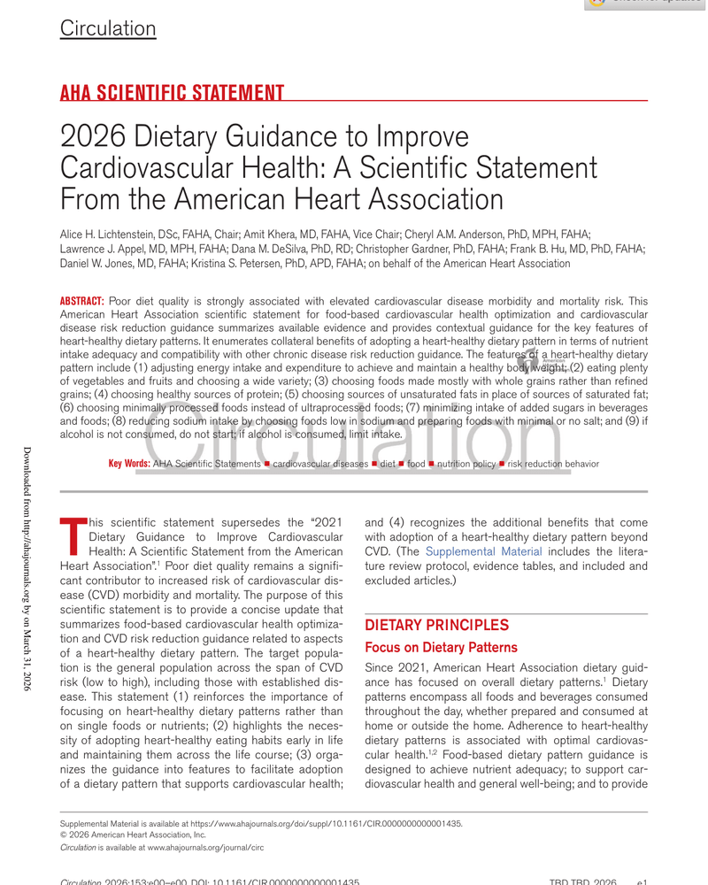 2026 Dietary Guidance to Improve Cardiovascular Health: A Scientific Statement From the American Heart Association cover