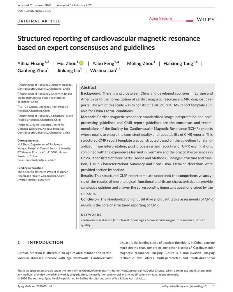 STRUCTURED REPORTING OF CARDIOVASCULAR MAGNETIC RESONANCE BASED ON EXPERT CONSENSUSES AND GUIDELINES cover