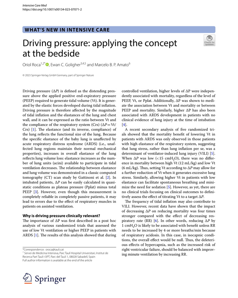 DRIVING PRESSURE: APPLYING THE CONCEPT AT THE BEDSIDE cover