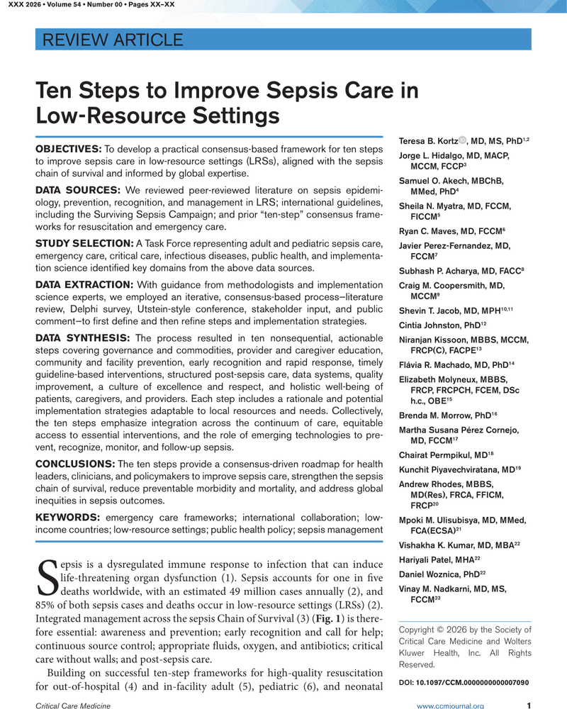 TEN STEPS TO IMPROVE SEPSIS CARE IN LOW-RESOURCE SETTINGS cover