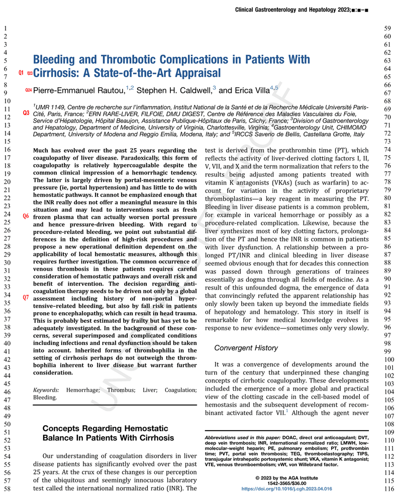 BLEEDING AND THROMBOTIC COMPLICATIONS IN PATIENTS WITH CIRRHOSIS: A STATE-OF-THE-ART APPRAISAL cover