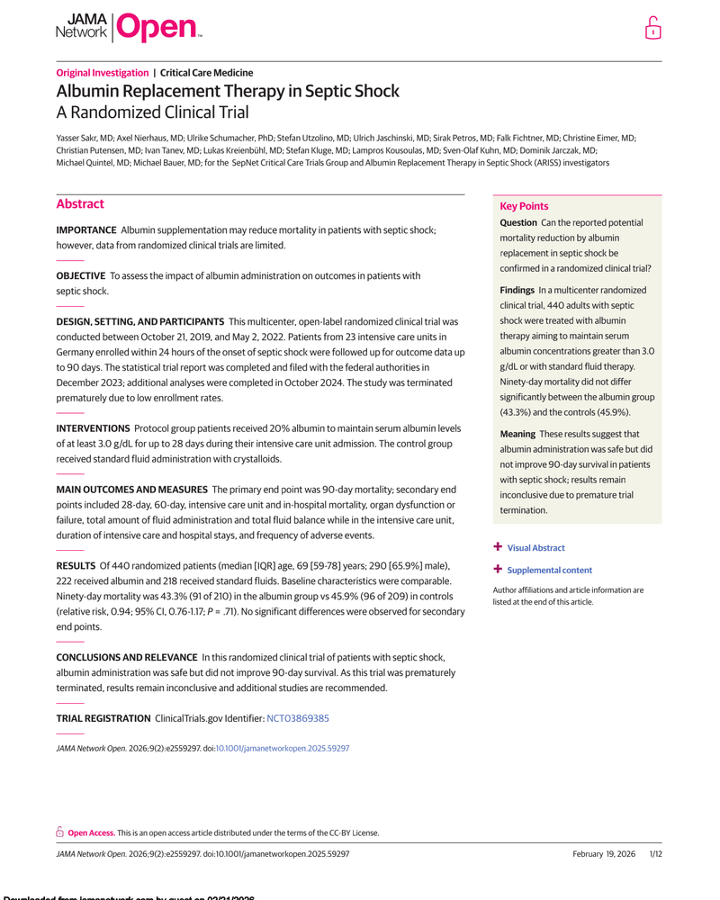 ALBUMIN REPLACEMENT THERAPY IN SEPTIC SHOCK cover