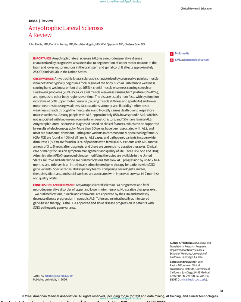 AMYOTROPHIC LATERAL SCLEROSIS: A REVIEW cover