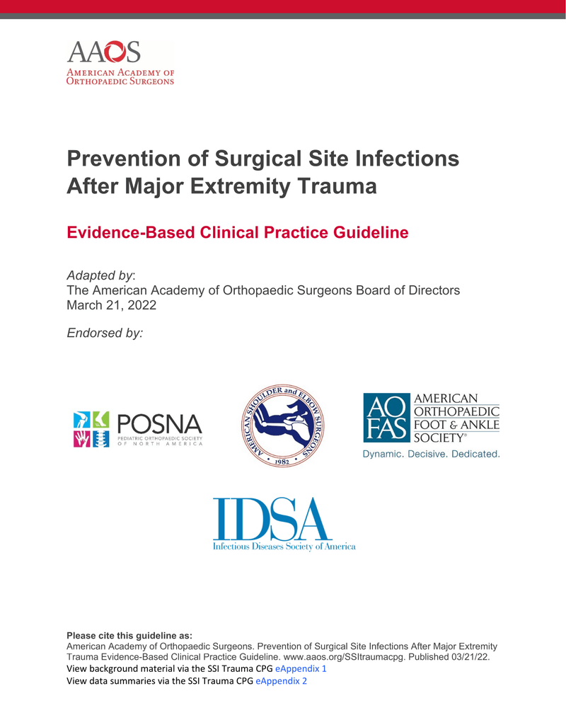 PREVENTION OF SURGICAL SITE INFECTIONS AFTER MAJOR EXTREMITY TRAUMA cover