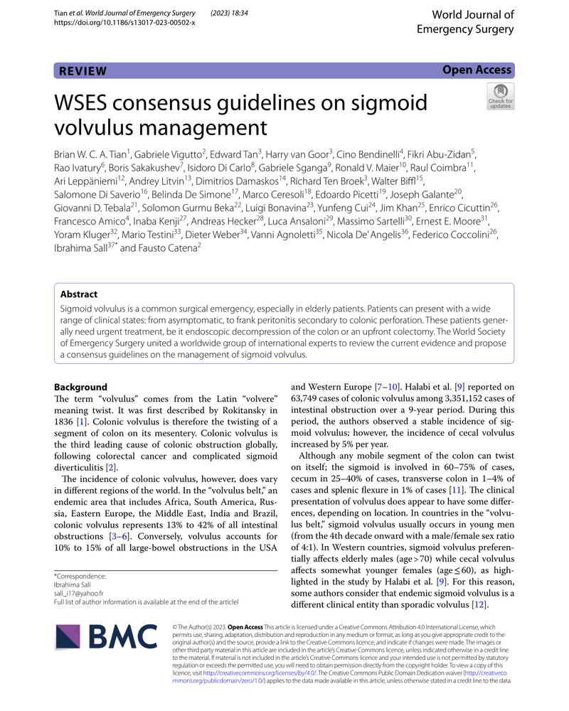 WSES CONSENSUS GUIDELINES ON SIGMOID VOLVULUS MANAGEMENT cover