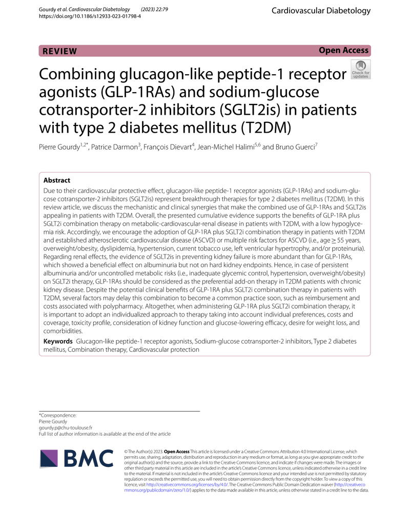 COMBINING GLUCAGON - LIKE PEPTIDE - 1 RECEPTOR AGONISTS (GLP - 1RAS) AND SODIUM - GLUCOSE COTRANSPORTER - 2 INHIBITORS (SGLT2IS) IN PATIENTS WITH TYPE 2 DIABETES MELLITUS (T2DM) cover