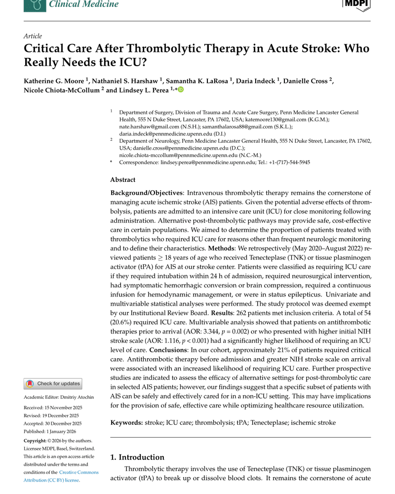CRITICAL CARE AFTER THROMBOLYTIC THERAPY IN ACUTE STROKE: WHO REALLY NEEDS THE ICU? cover