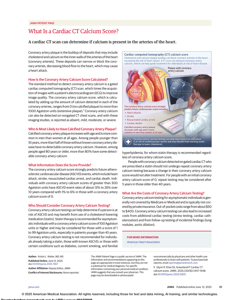WHAT IS A CARDIAC CT CALCIUM SCORE? cover