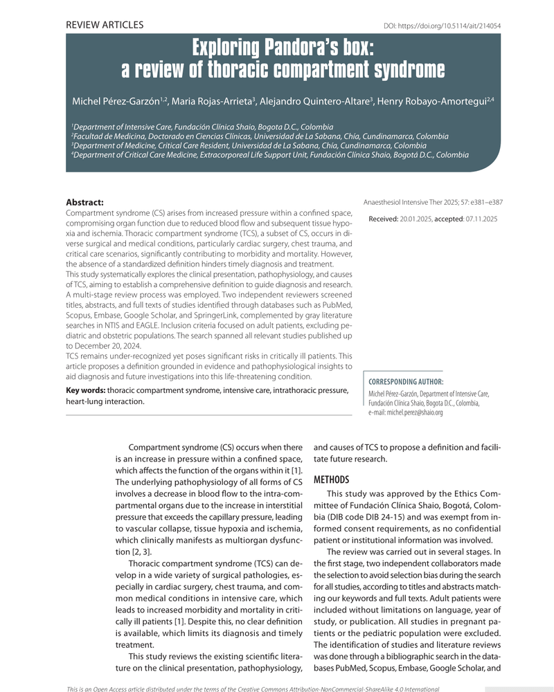 EXPLORING PANDORA’S BOX: A REVIEW OF THORACIC COMPARTMENT SYNDROME cover