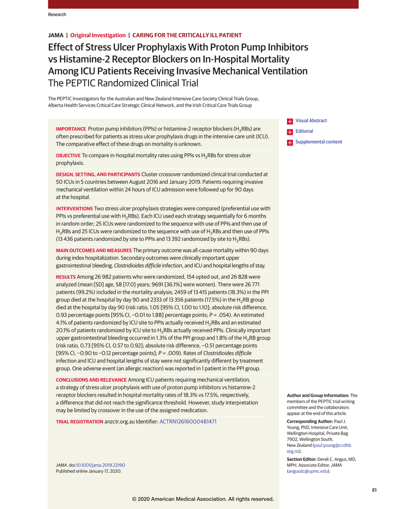 EFFECT OF STRESS ULCER PROPHYLAXIS WITH PROTON PUMP INHIBITORS VS HISTAMINE-2 RECEPTOR BLOCKERS ON IN-HOSPITAL MORTALITY AMONG ICU PATIENTS RECEIVING INVASIVE MECHANICAL VENTILATION cover