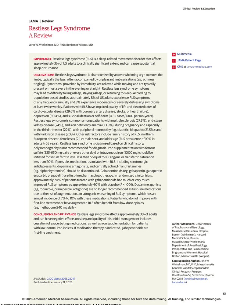 RESTLESS LEGS SYNDROME: A REVIEW cover
