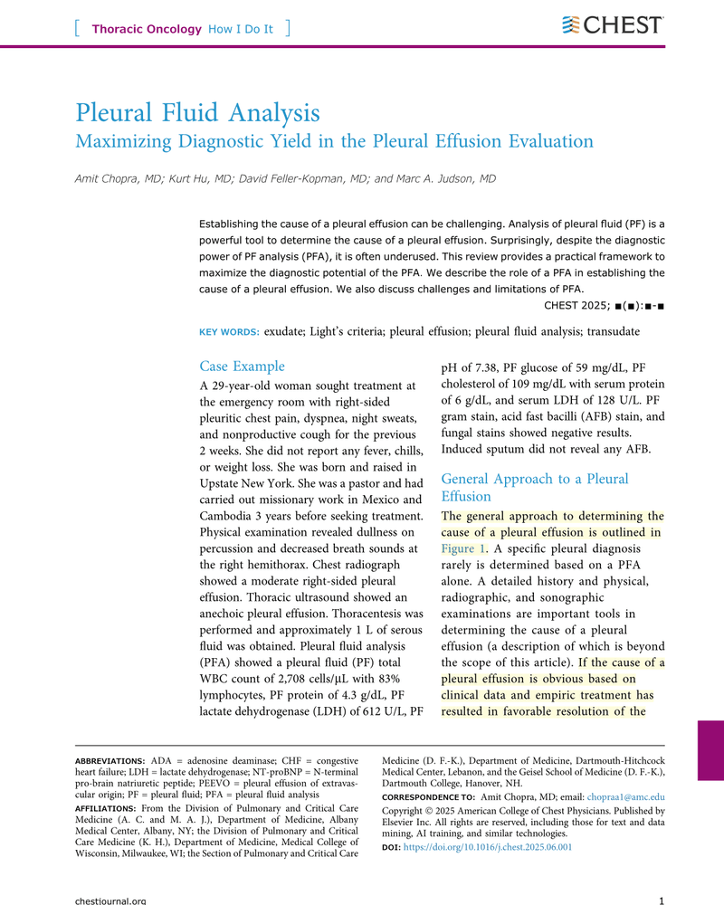 PLEURAL FLUID ANALYSIS cover