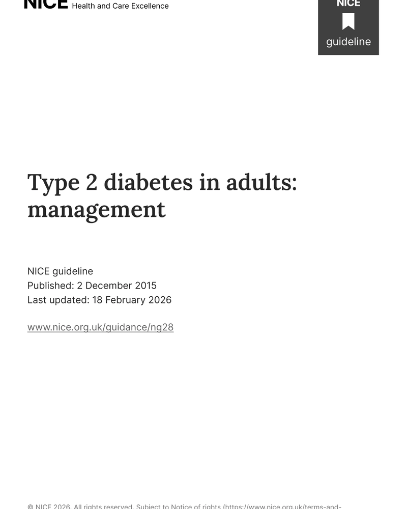 TYPE 2 DIABETES IN ADULTS: MANAGEMENT cover