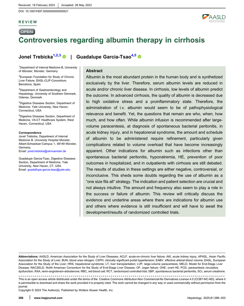 ALBUMIN USE IN CIRRHOSIS cover