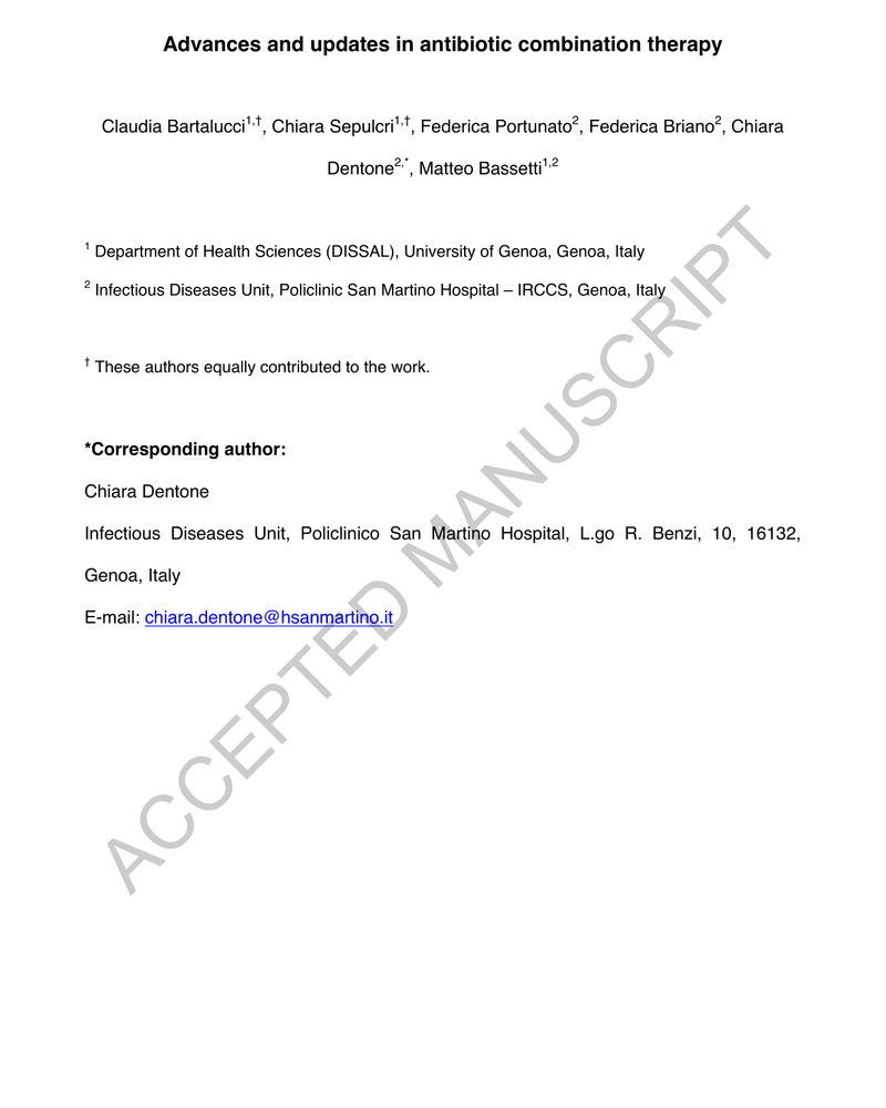 ADVANCES AND UPDATES IN ANTIBIOTIC COMBINATION THERAPY cover