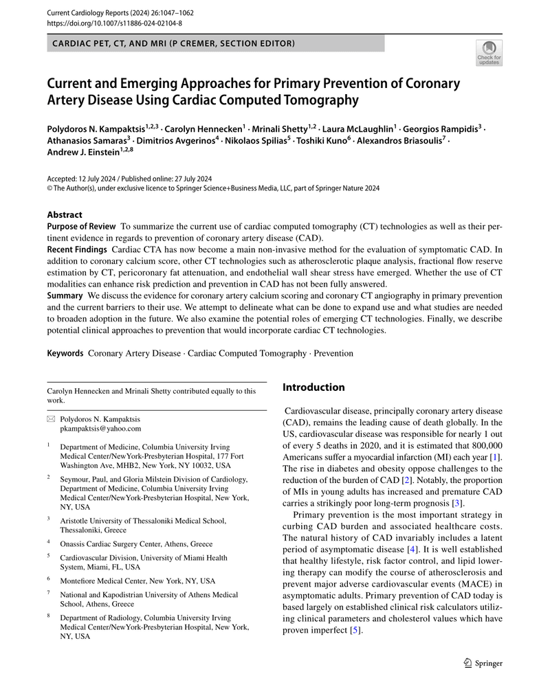 CURRENT AND EMERGING APPROACHES FOR PRIMARY PREVENTION OF CORONARY ARTERY DISEASE USING CARDIAC COMPUTED TOMOGRAPHY cover
