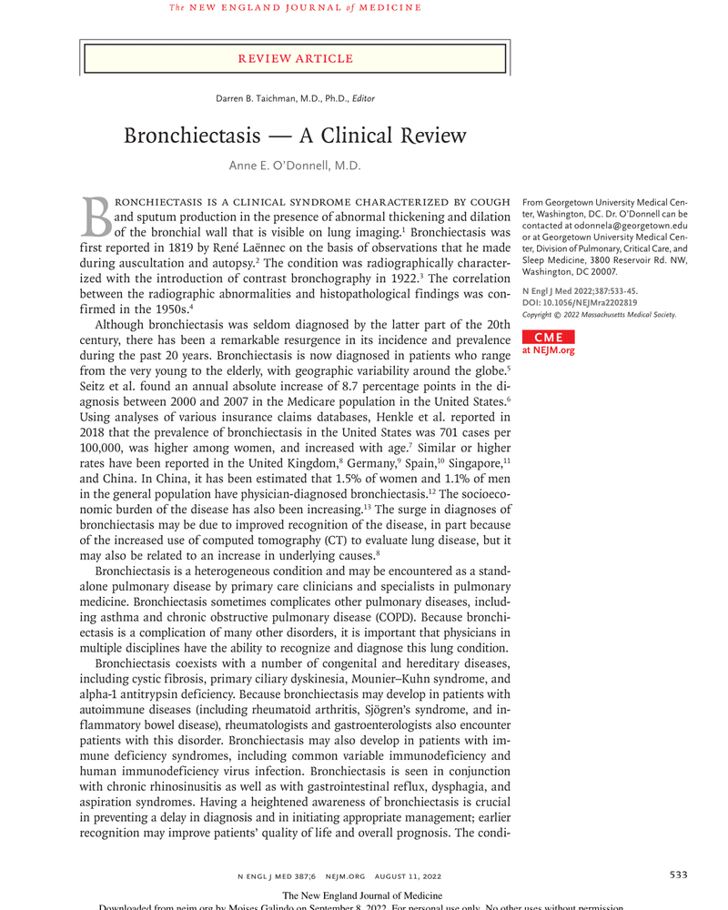 BRONCHIECTASIS — A CLINICAL REVIEW cover