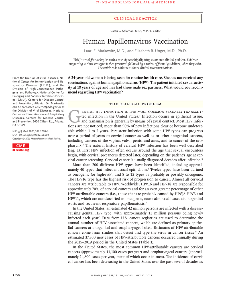 HUMAN PAPILLOMAVIRUS VACCINATION cover