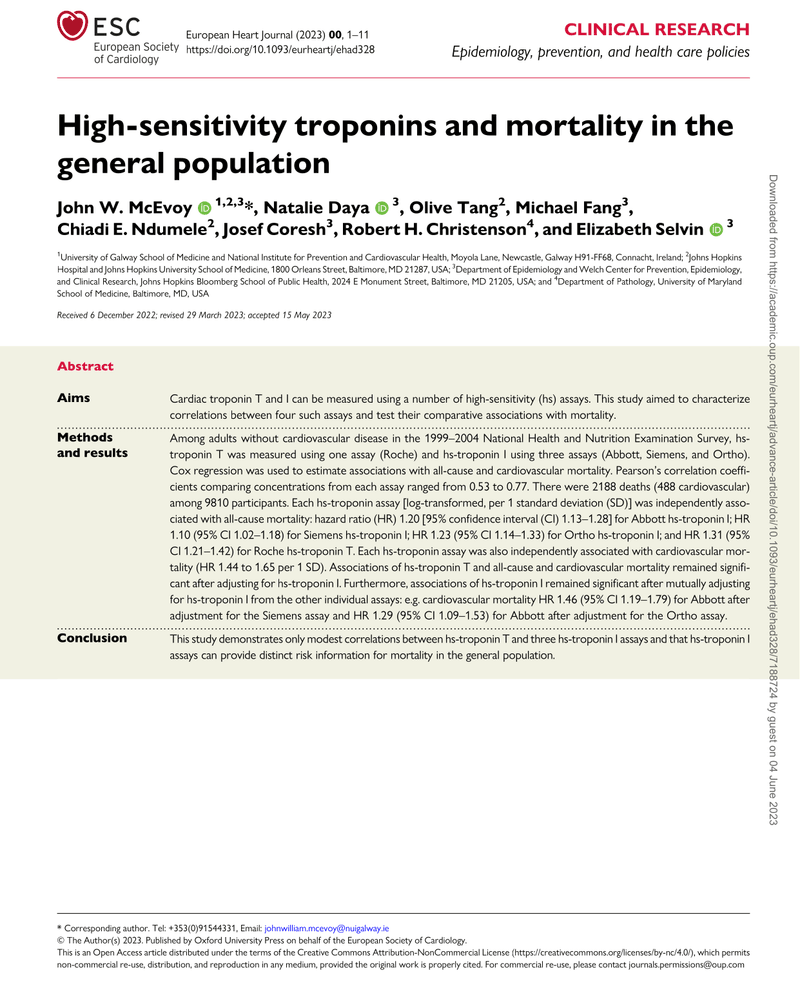 HIGH-SENSITIVITY TROPONINS AND MORTALITY IN THE GENERAL POPULATION cover