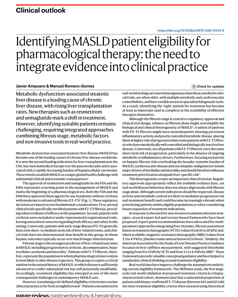 IDENTIFYING MASLD PATIENT ELIGIBILITY FOR PHARMACOLOGICAL THERAPY: THE NEED TO INTEGRATE EVIDENCE INTO CLINICAL PRACTICE cover