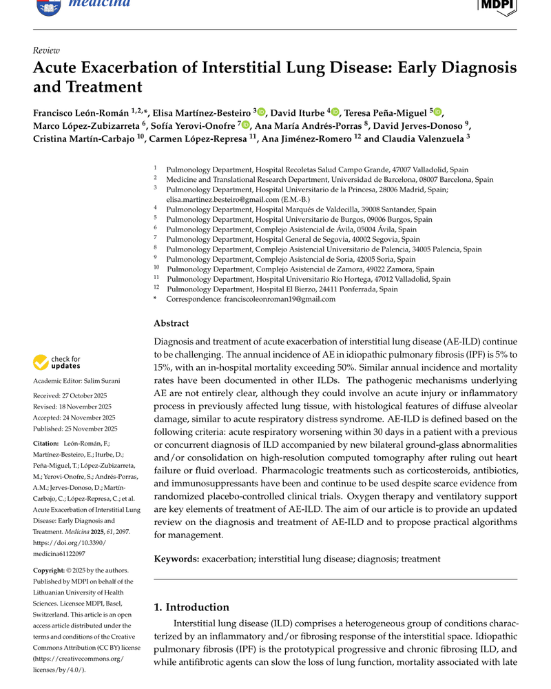 ACUTE EXACERBATION OF INTERSTITIAL LUNG DISEASE: EARLY DIAGNOSIS AND TREATMENT cover