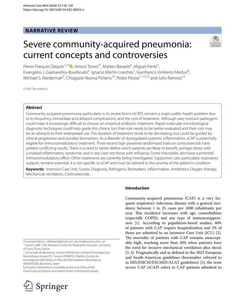 SEVERE COMMUNITY-ACQUIRED PNEUMONIA: CURRENT CONCEPTS AND CONTROVERSIES cover
