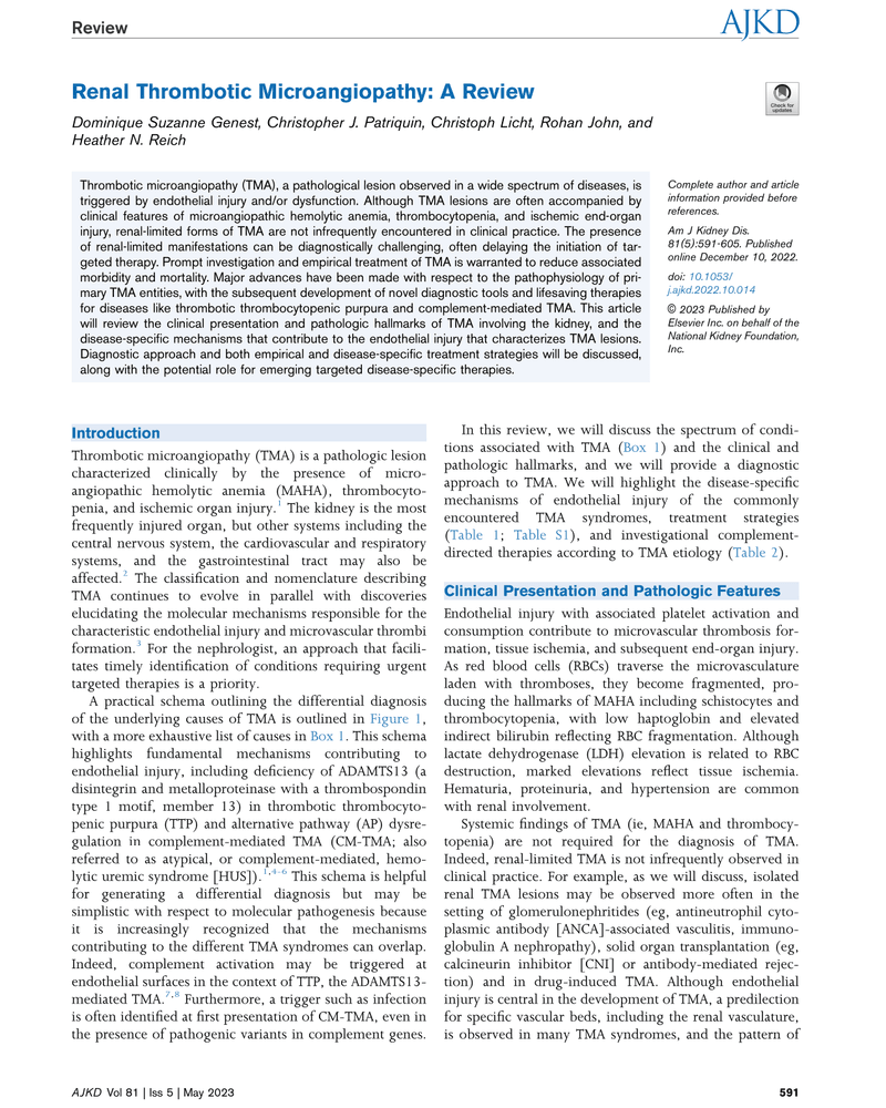RENAL THROMBOTIC MICROANGIOPATHY: A REVIEW cover