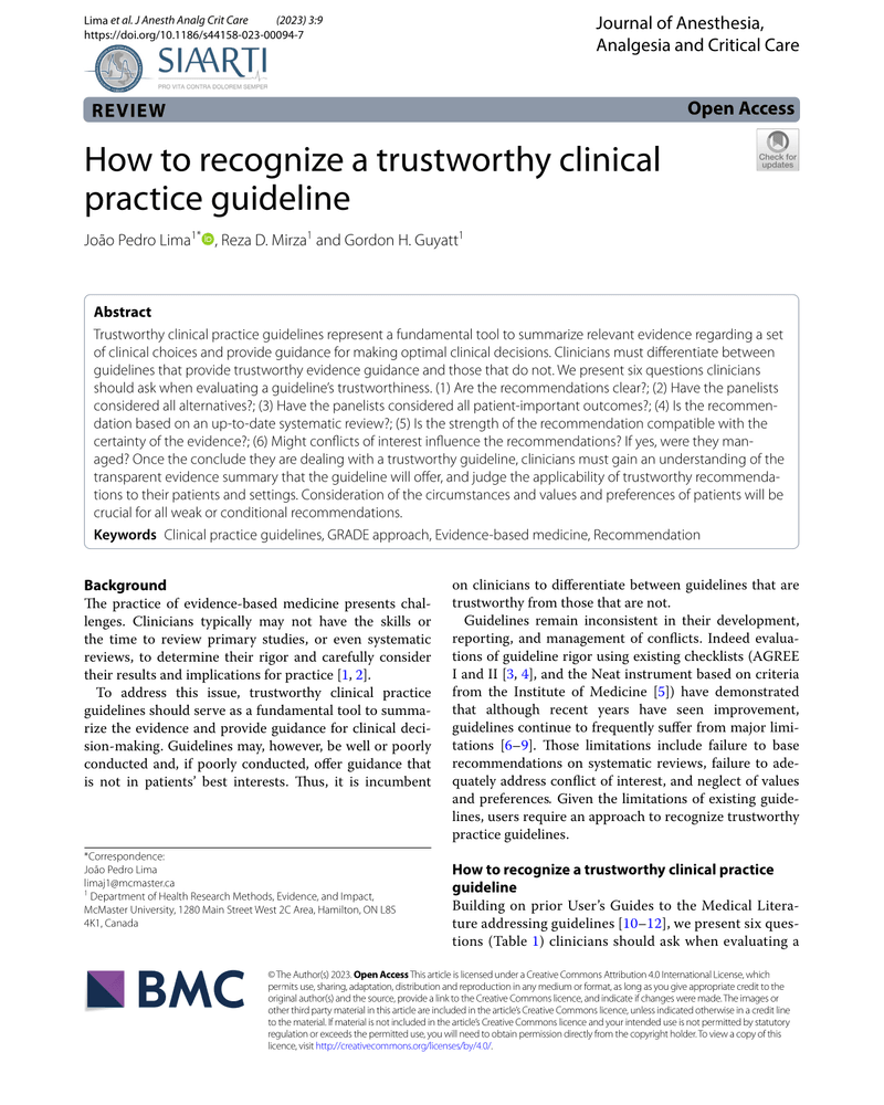 HOW TO RECOGNIZE A TRUSTWORTHY CLINICAL PRACTICE GUIDELINE cover