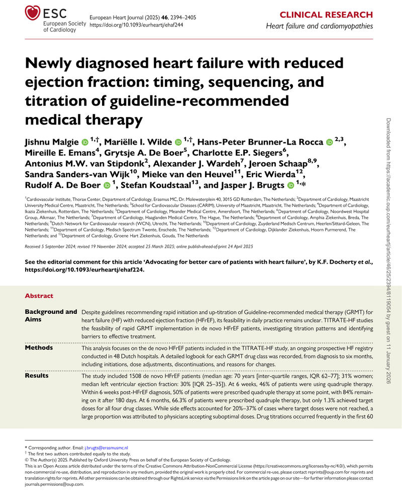 NEWLY DIAGNOSED HEART FAILURE WITH REDUCED EJECTION FRACTION: TIMING, SEQUENCING, AND TITRATION OF GUIDELINE-RECOMMENDED MEDICAL THERAPY cover