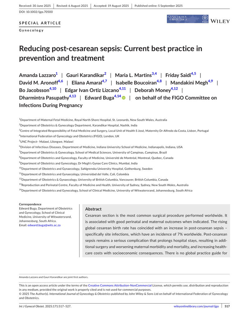 REDUCING POST-CESAREAN SEPSIS: CURRENT BEST PRACTICE IN PREVENTION AND TREATMENT cover