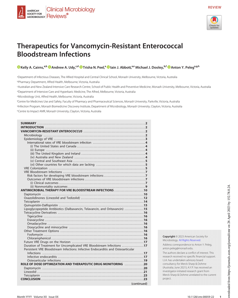 ANTIMICROBIAL THERAPY FOR VRE BLOODSTREAM INFECTIONS cover