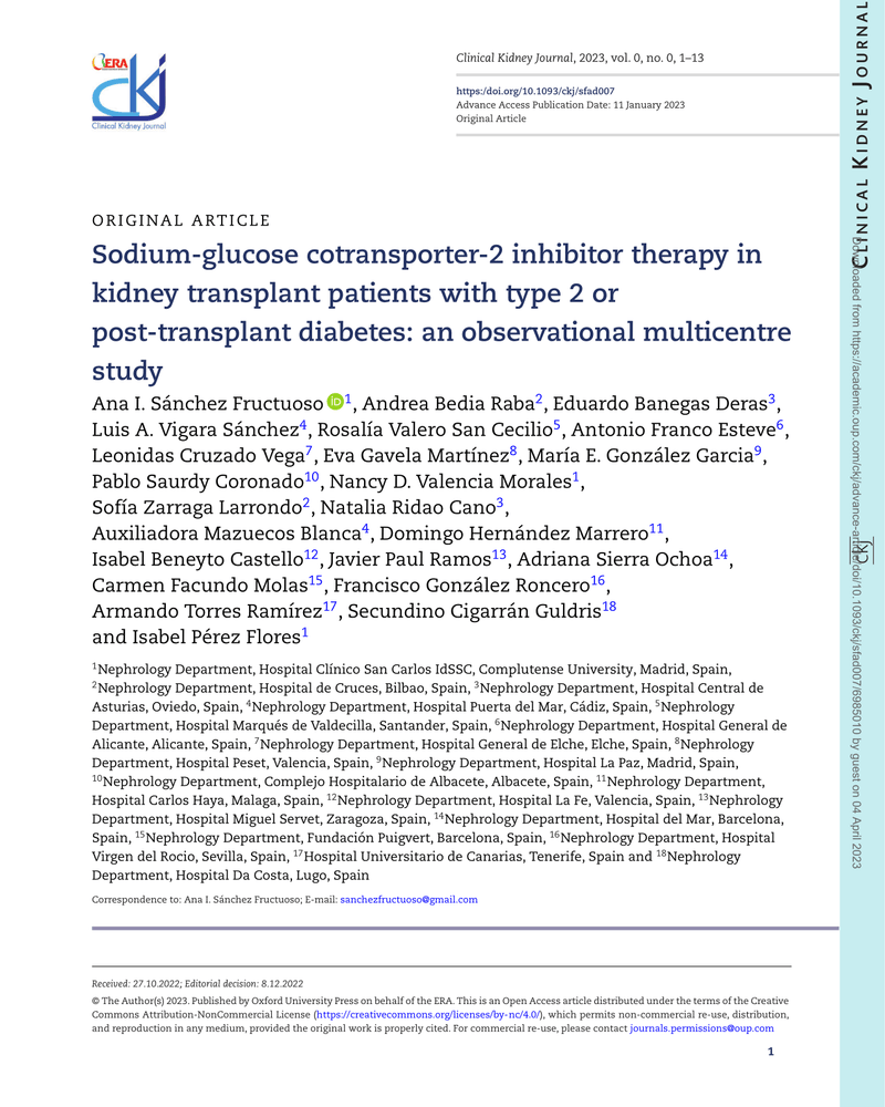Sodium-glucose cotransporter-2 inhibitor therapy in kidney transplant patients with type 2 or post-transplant diabetes: an observational multicentre study cover